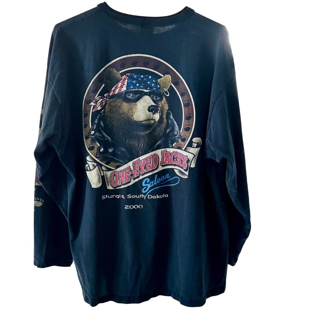Vintage One-Eyed Jacks Saloon Sturgis 2000 XL Black Henley Long Sleeve Shirt